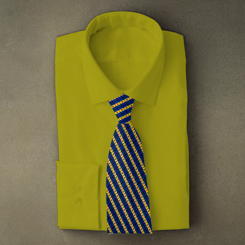 Barbados flag necktie on gold folded shirt