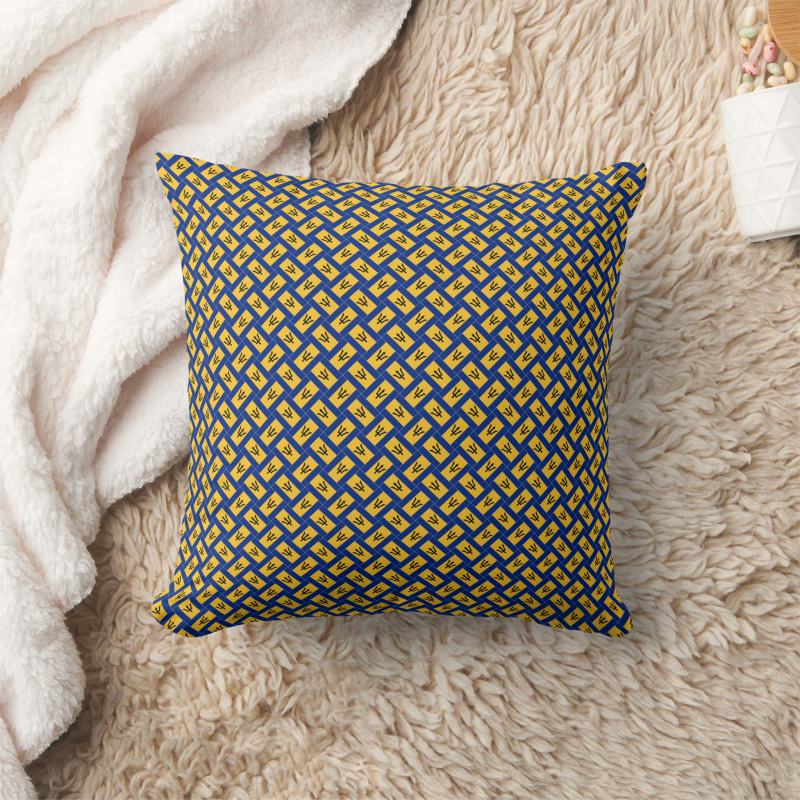 Barbados flag-inspired pillow in square shape, designed with a creative patchwork motif.