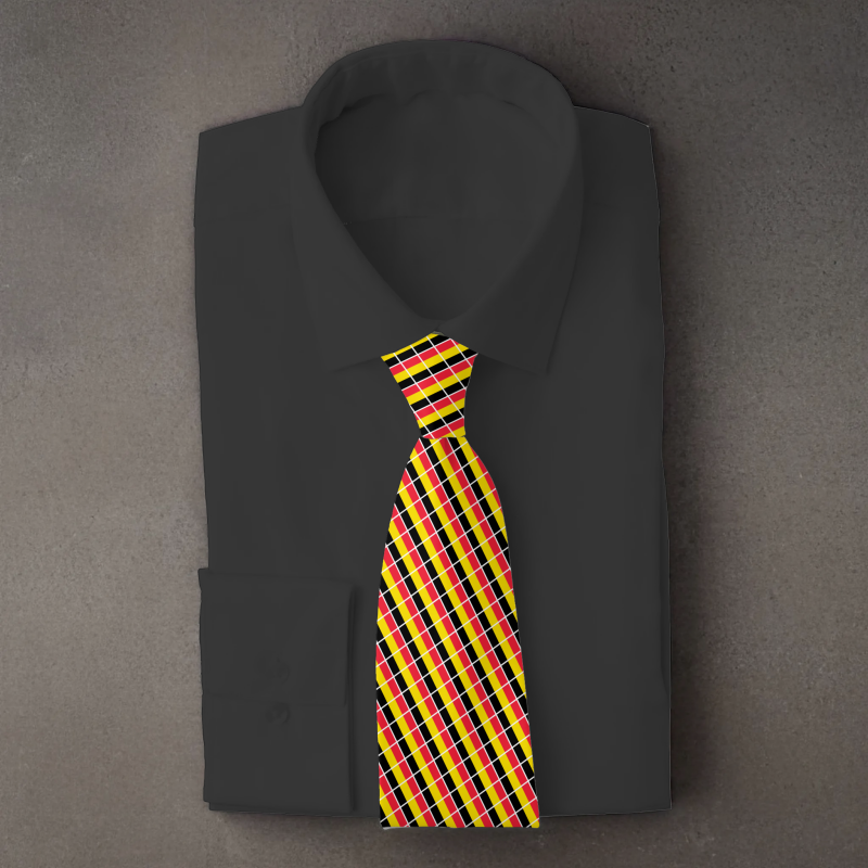 Belgium flag necktie on black folded shirt