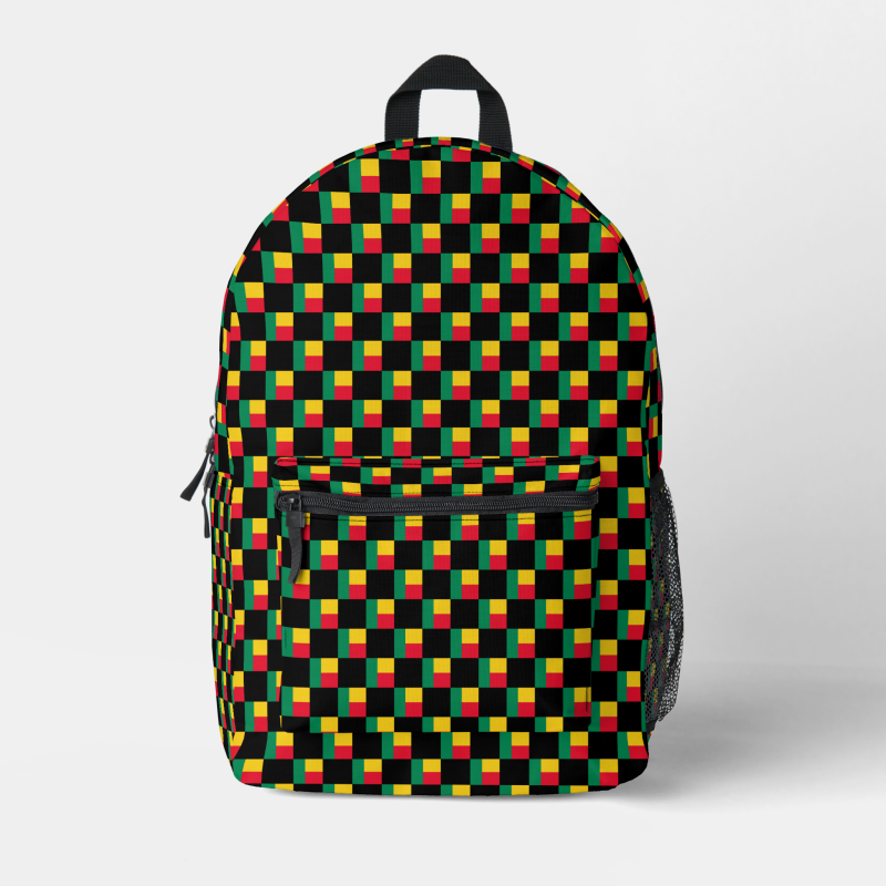 Benin flag backpack with checkered detailing, blending national pride with everyday function.