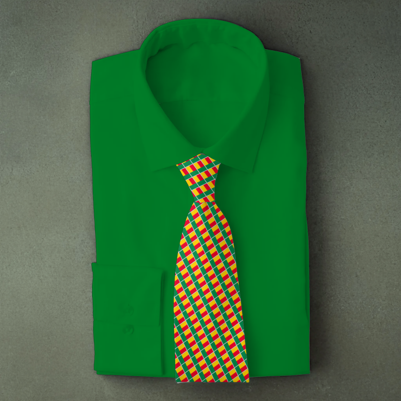 Benin flag necktie on green folded shirt