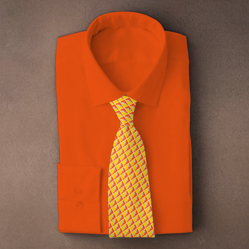 Bhutan flag necktie on orange folded shirt