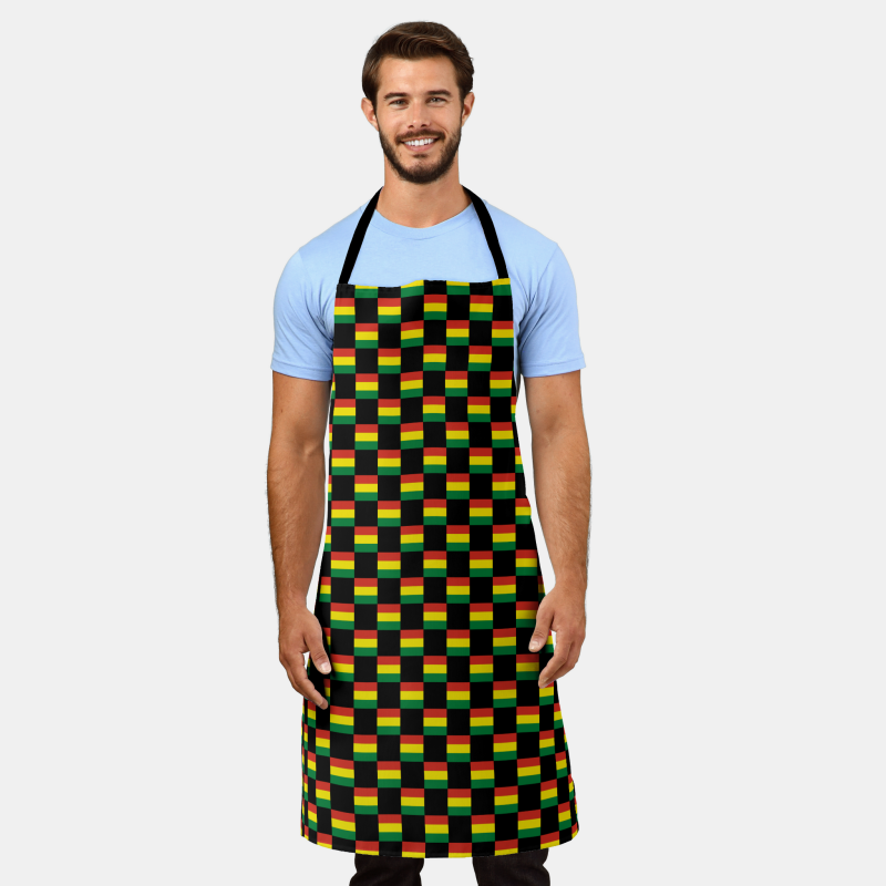 Bolivia flag checkered pattern on full-length apron – perfect for the kitchen or grill.