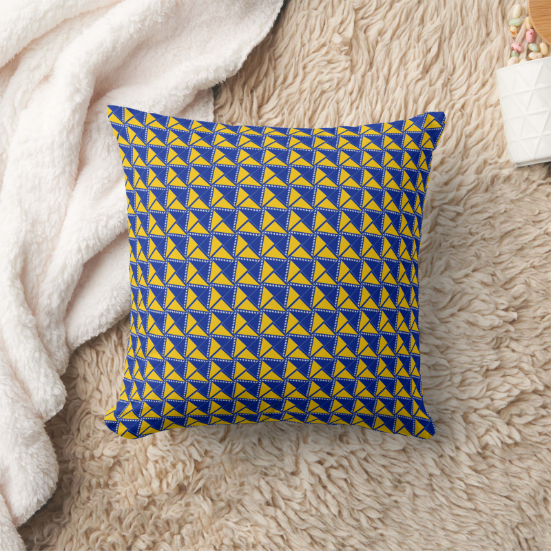Decorative pillow with a patchwork pattern based on the Bosnia and Herzegovina national flag.