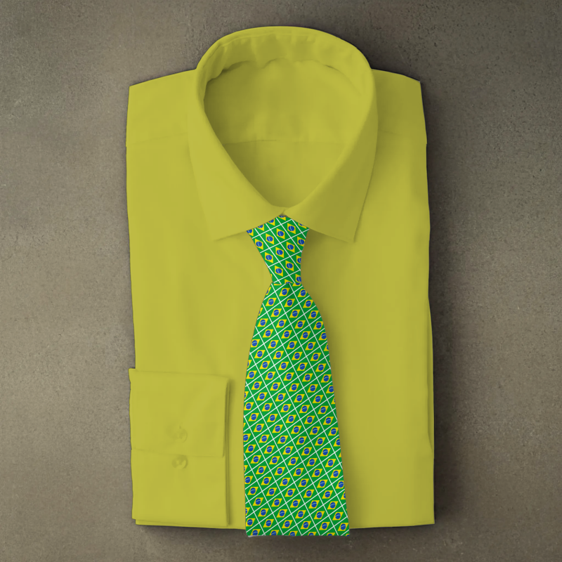 Brazil flag necktie on yellow folded shirt