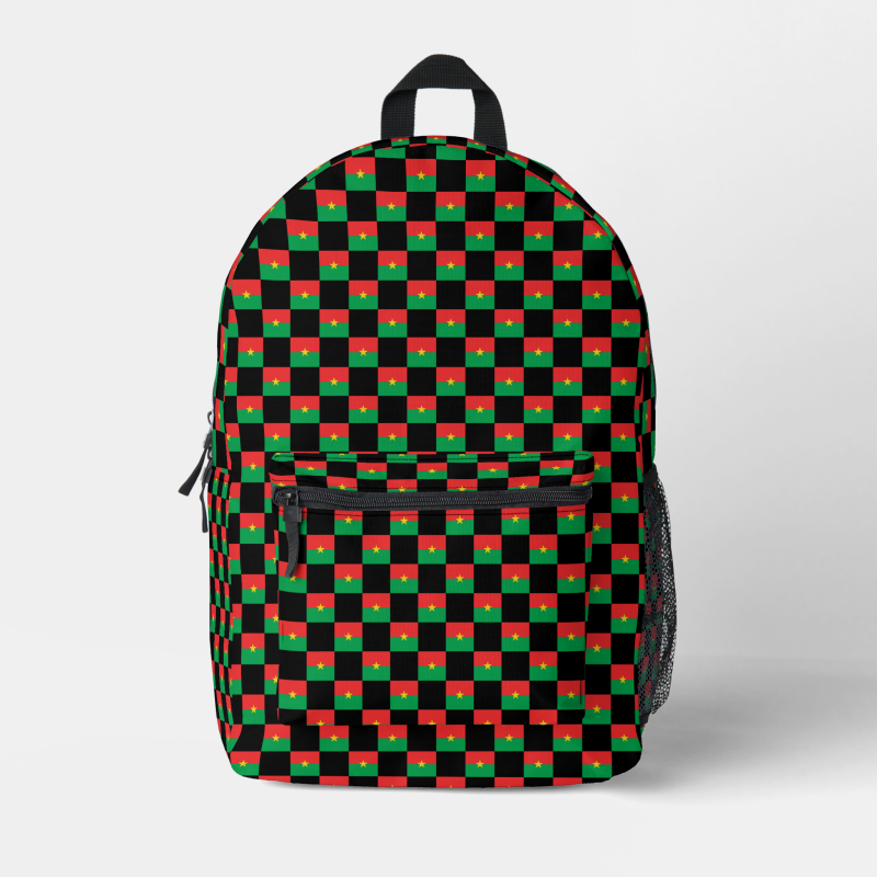 Burkina Faso flag backpack with checkered detailing, blending national pride with everyday function.