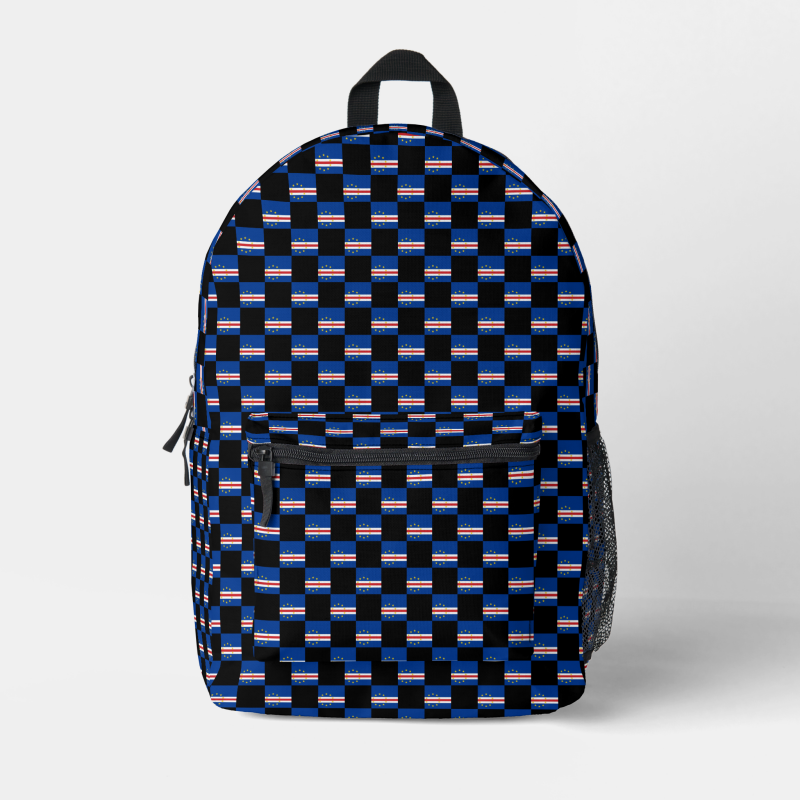 Cabo Verde flag backpack with checkered detailing, blending national pride with everyday function.