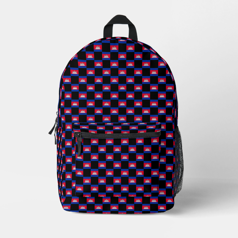 Cambodia flag backpack with checkered detailing, blending national pride with everyday function.