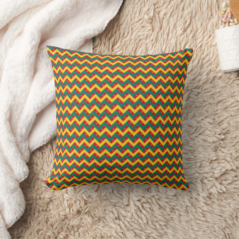 Cameroon flag square pillow featuring modern patchwork flag design.