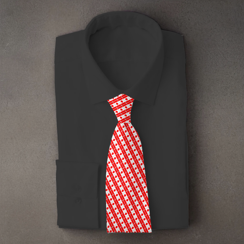Canada flag necktie on black folded shirt