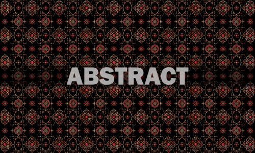 Illustration of a burgundy and black arabesque pattern. Labels centered over illustration: ABSTRACT