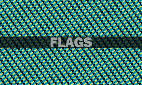 Repeating pattern of tiny Bahama flags at an angle. Caption centered over illustration: FLAGS