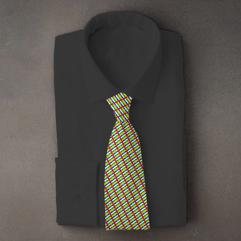 Central African Republic flag necktie on black folded shirt