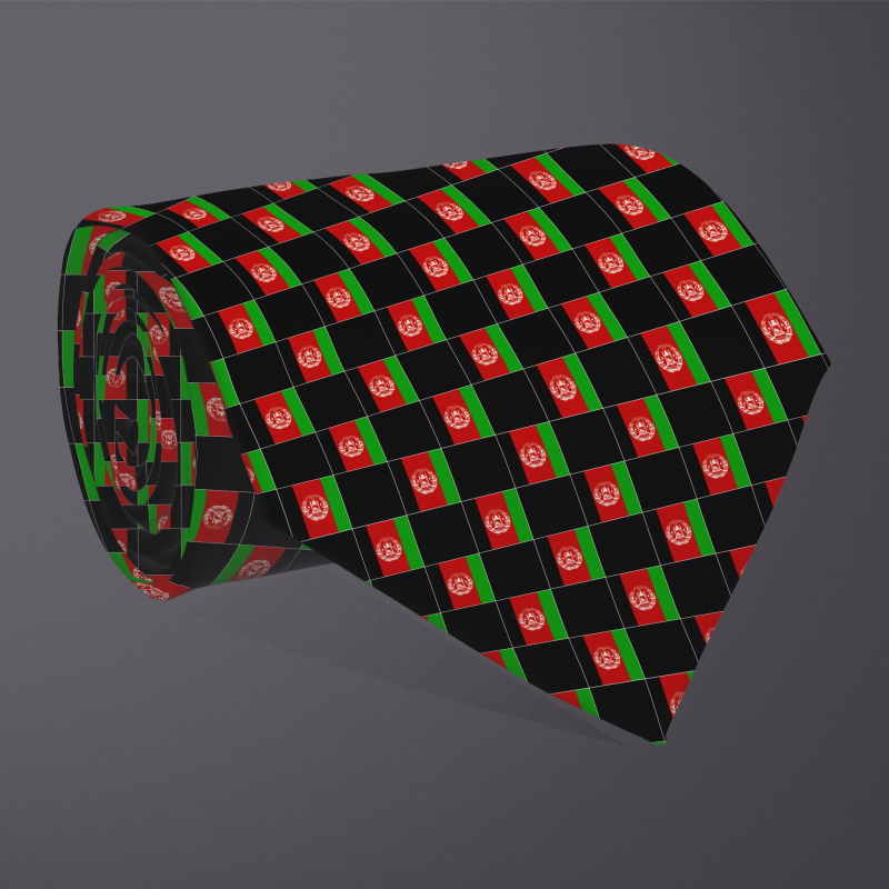 Afghanistan flag checkered necktie, rolled