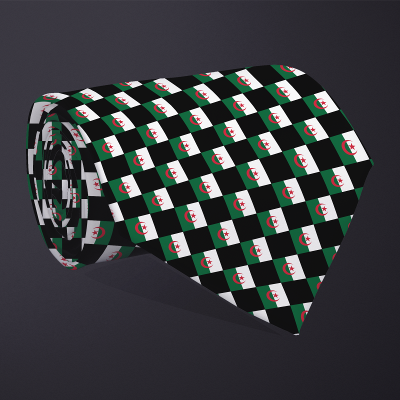 Algeria flag checkered necktie, rolled