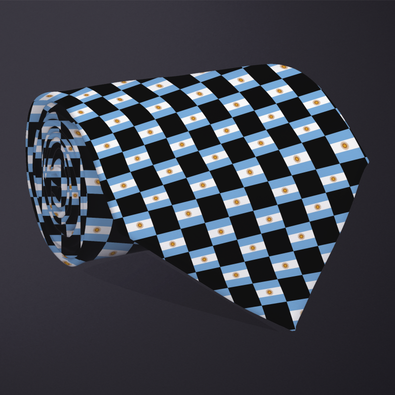Argentina flag checkered necktie, rolled