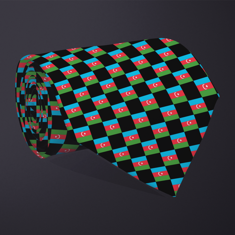 Azerbaijan flag checkered necktie, rolled