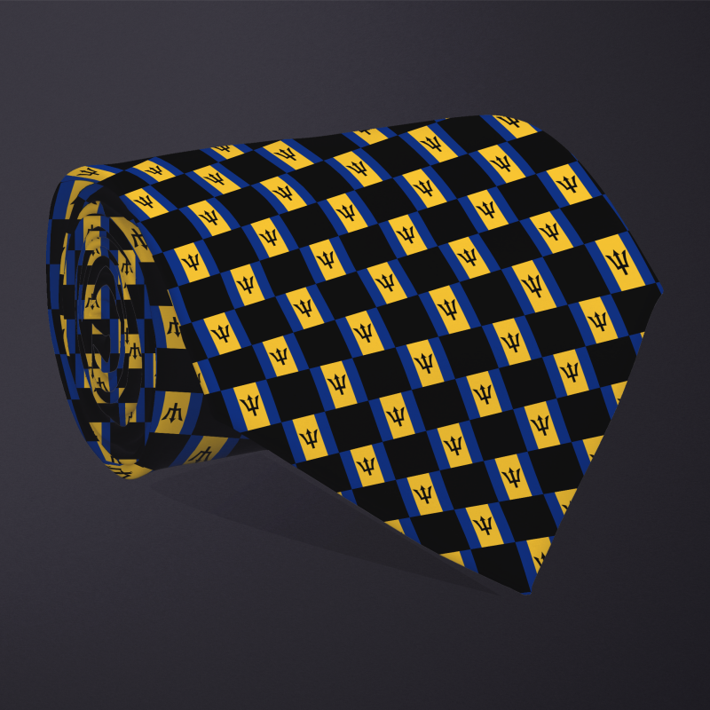 Barbados flag checkered necktie, rolled