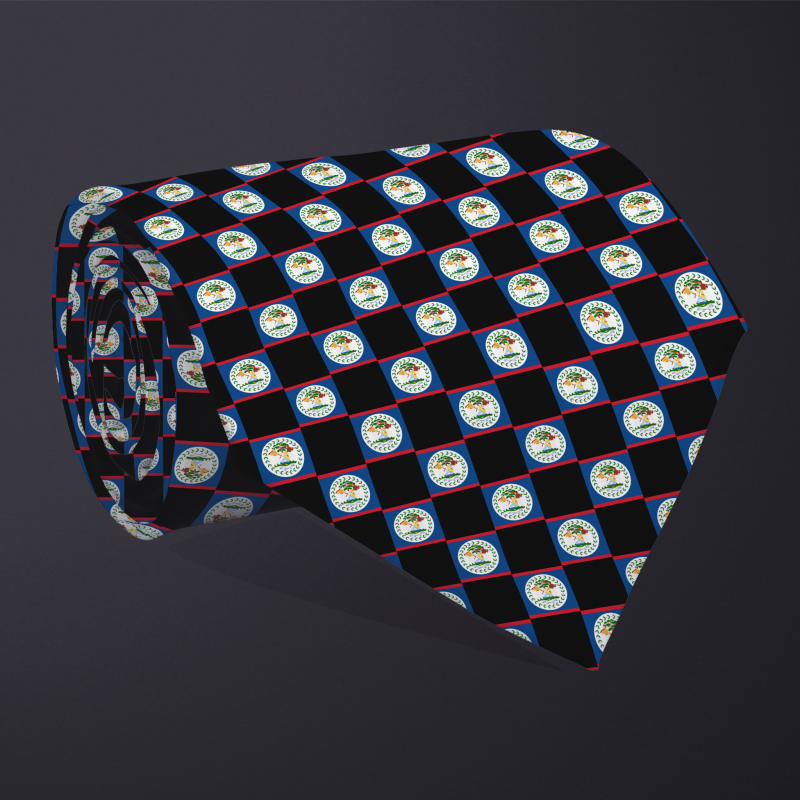 Belize flag checkered necktie, rolled