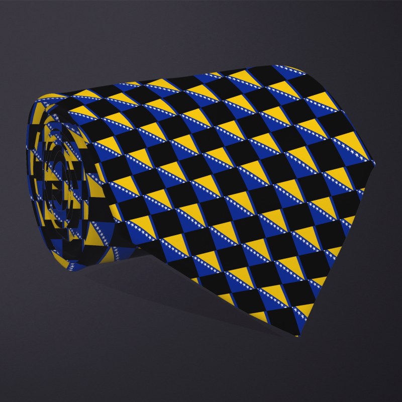 Bosnia and Herzegovina flag checkered necktie, rolled