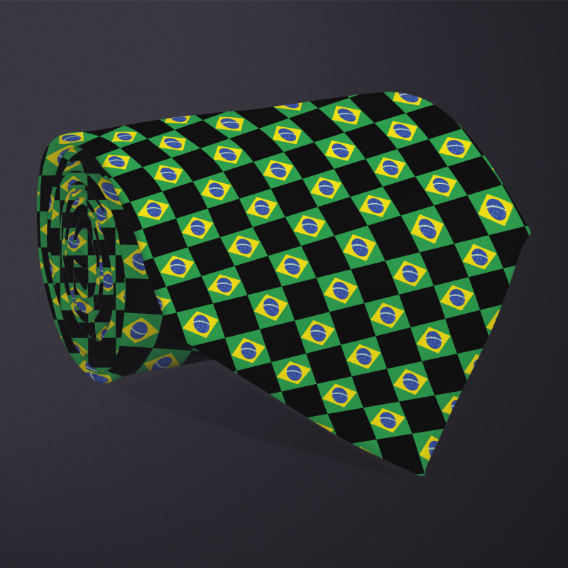 Brazil flag checkered necktie, rolled