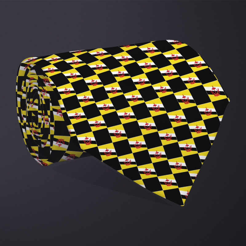 Brunei flag checkered necktie, rolled