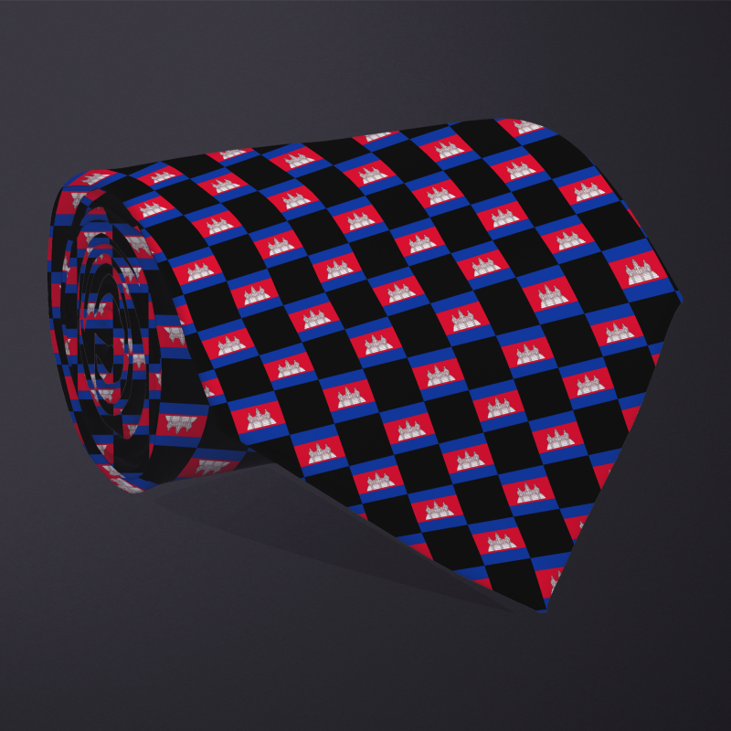 Cambodia flag checkered necktie, rolled
