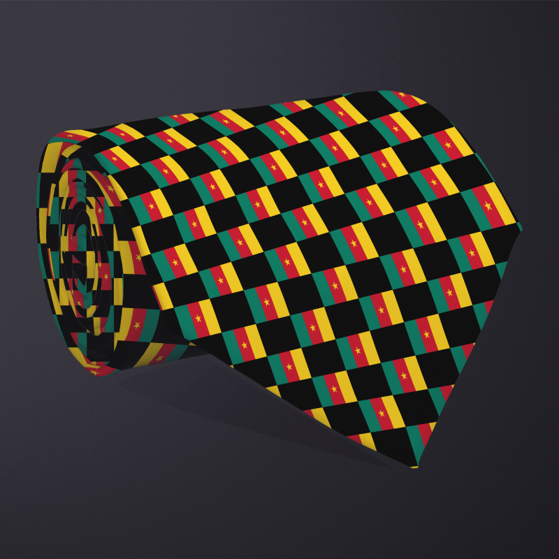 Cameroon flag checkered necktie, rolled