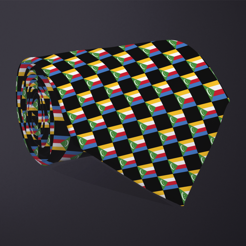 Comoros flag checkered necktie, rolled