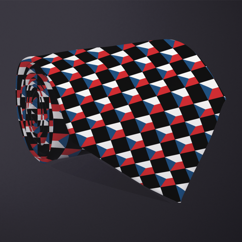Czechia flag checkered necktie, rolled