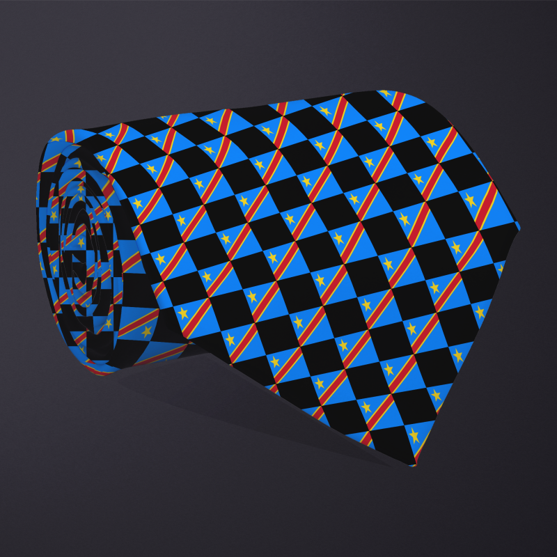 Democratic Republic of the Congo flag checkered necktie, rolled