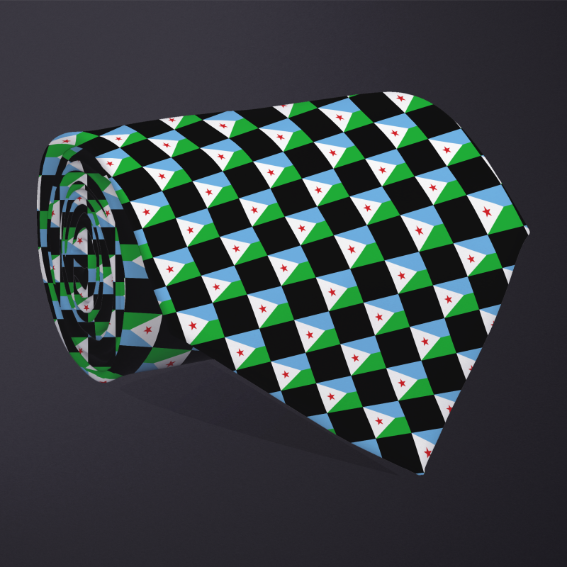 Djibouti flag checkered necktie, rolled