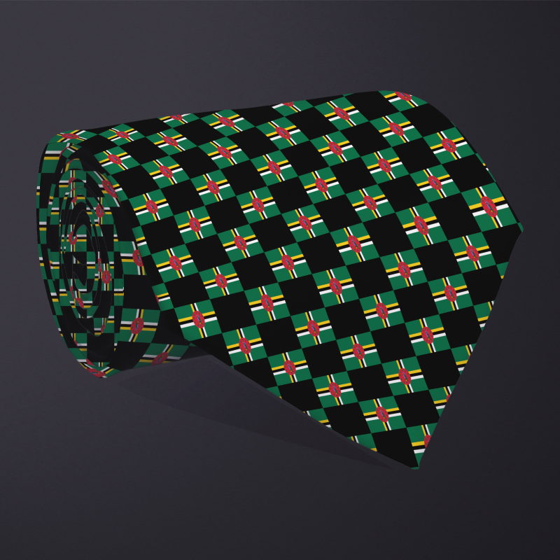 Dominica flag checkered necktie, rolled