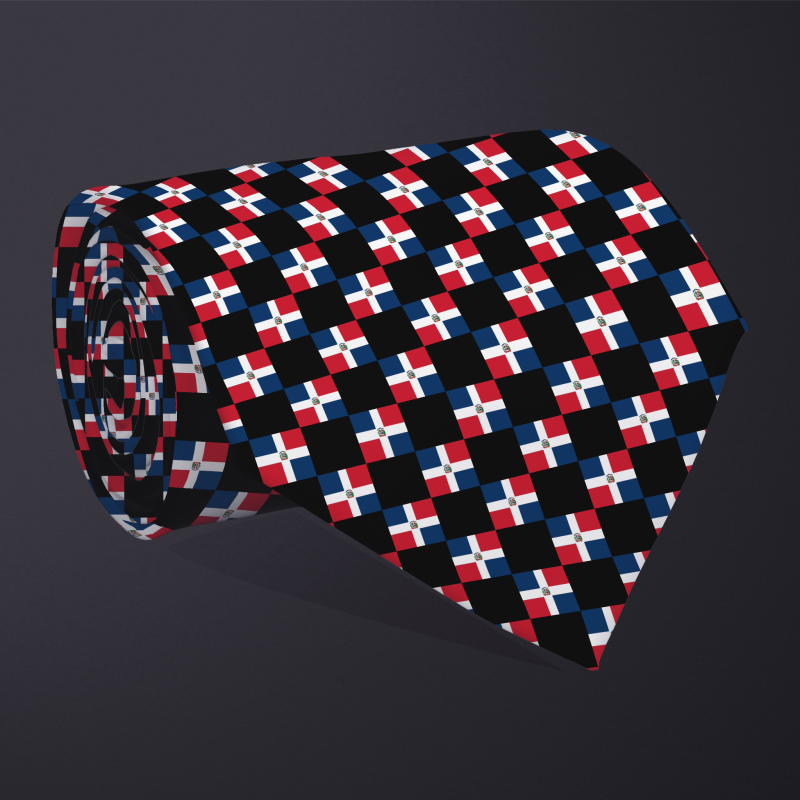 Dominican Republic flag checkered necktie, rolled