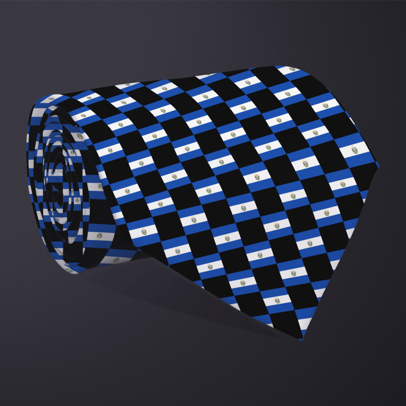 El Salvador flag checkered necktie, rolled