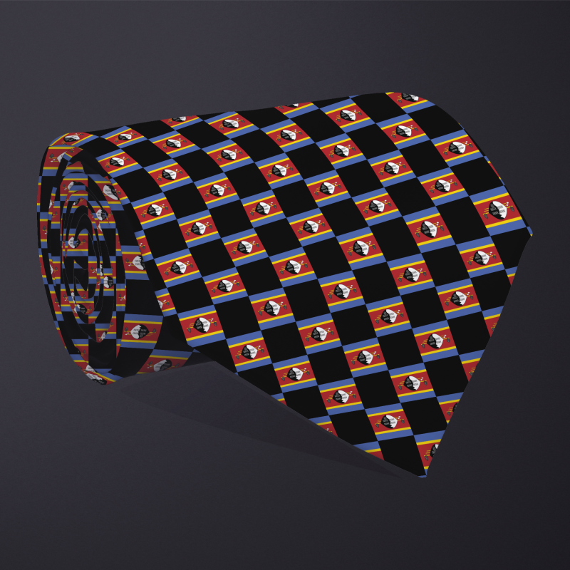 Eswatini flag checkered necktie, rolled