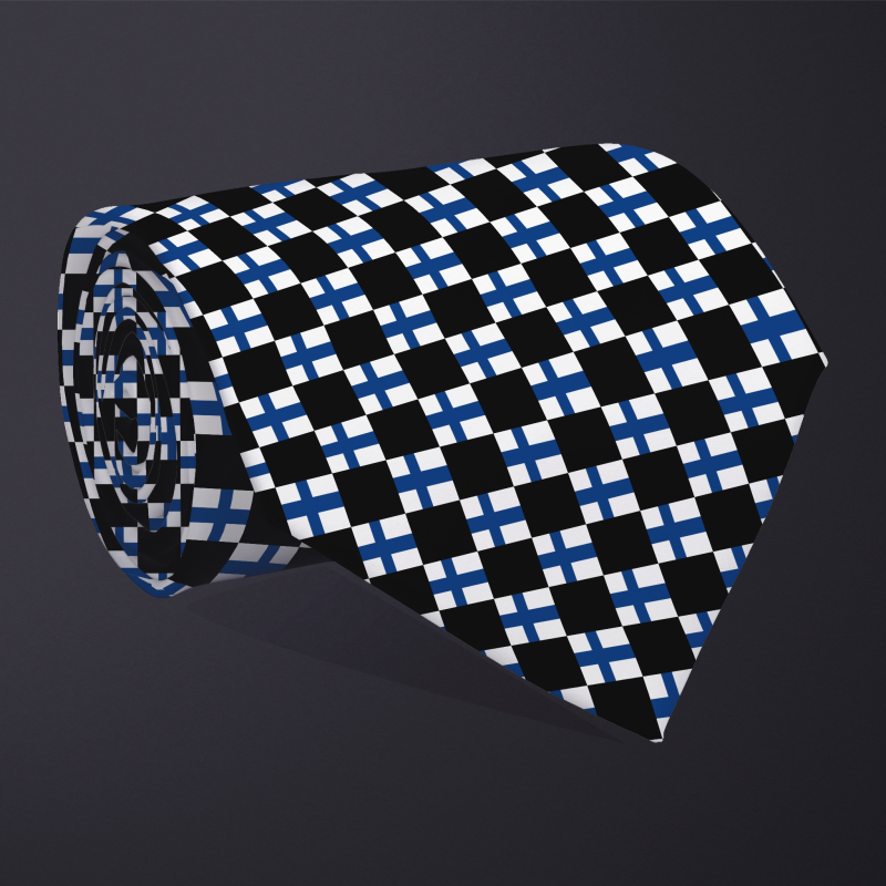 Finland flag checkered necktie, rolled