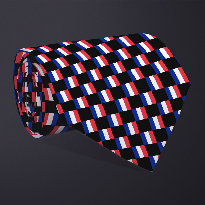 France flag checkered necktie, rolled