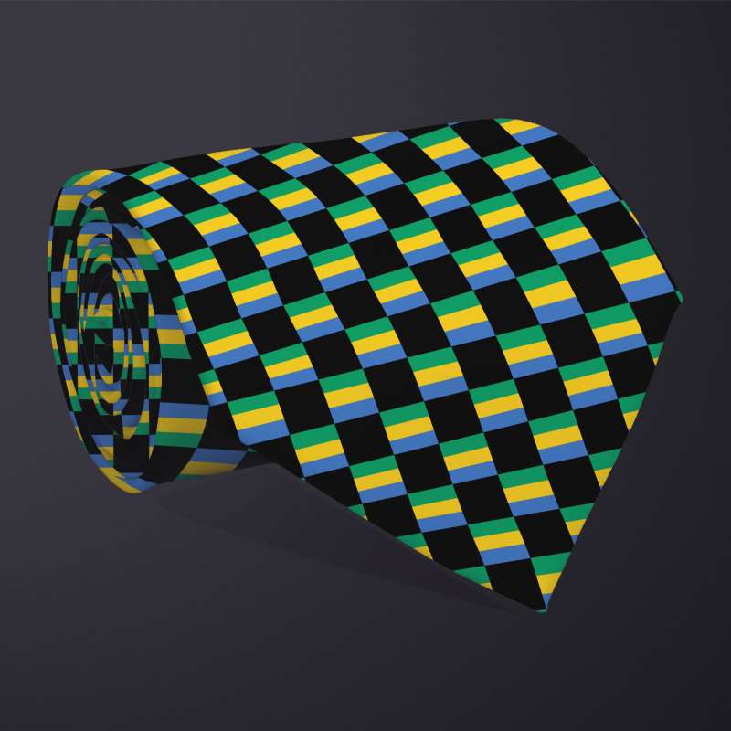 Gabon flag checkered necktie, rolled