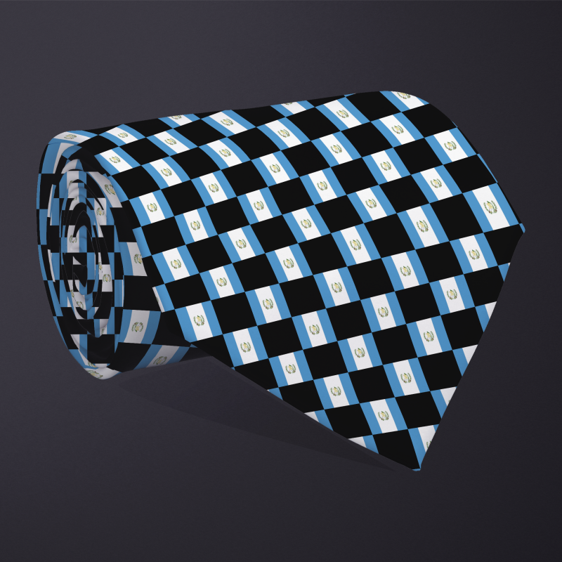 Guatemala flag checkered necktie, rolled