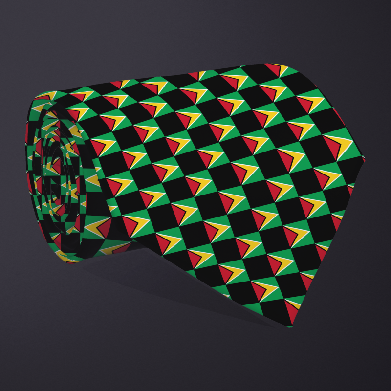 Guyana flag checkered necktie, rolled
