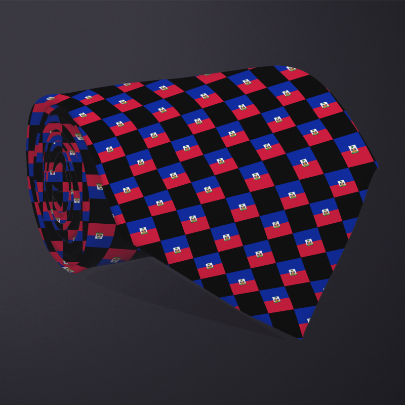 Haiti flag checkered necktie, rolled