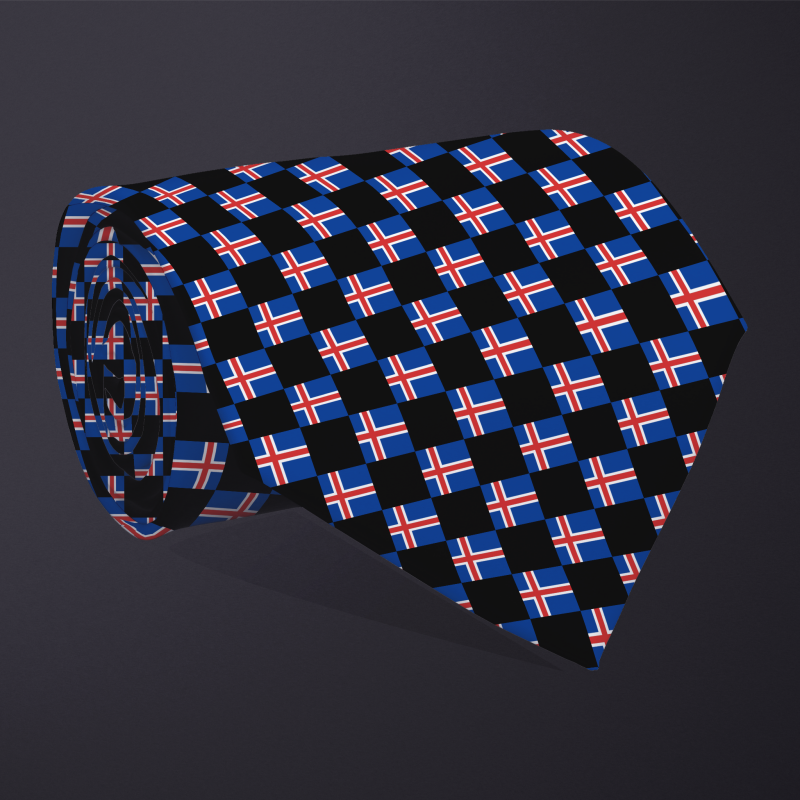 Iceland flag checkered necktie, rolled