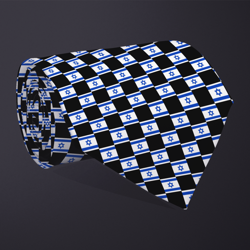 Israel flag checkered necktie, rolled