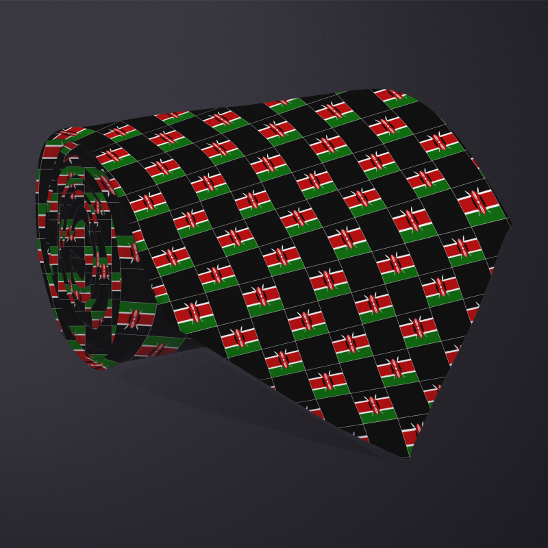 Kenya flag checkered necktie, rolled