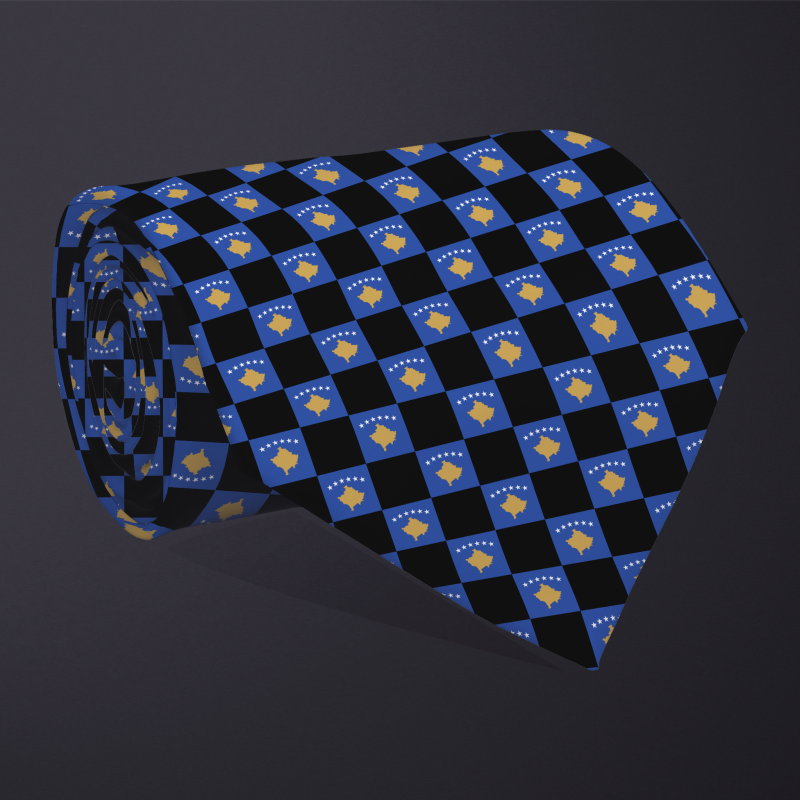 Kosovo flag checkered necktie, rolled
