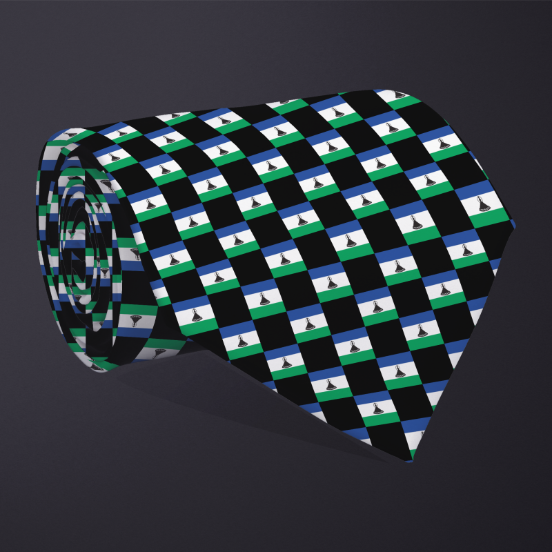 Lesotho flag checkered necktie, rolled
