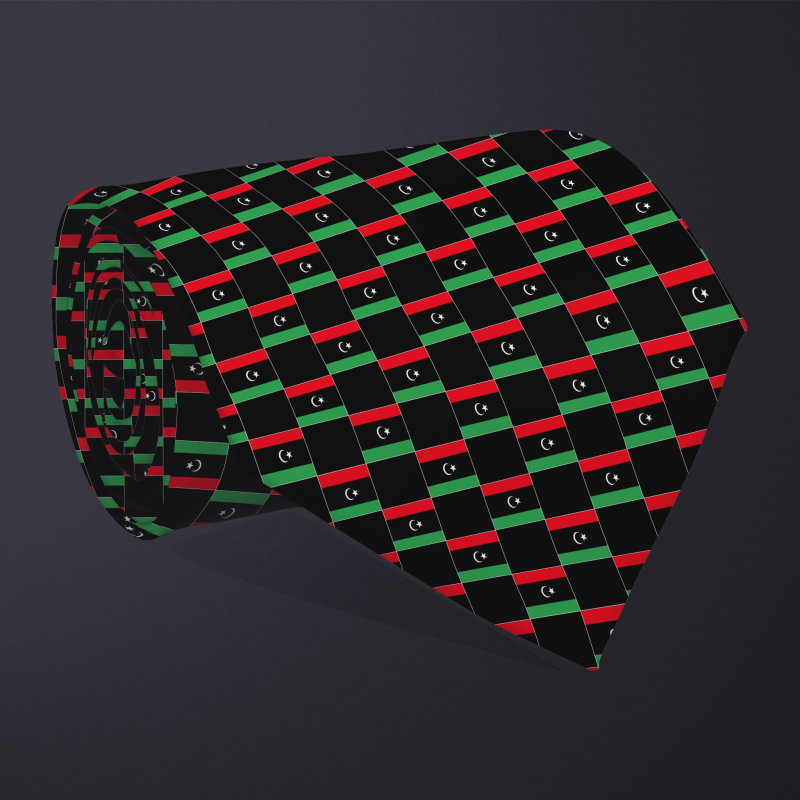 Libya flag checkered necktie, rolled