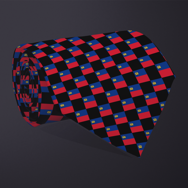 Liechtenstein flag checkered necktie, rolled