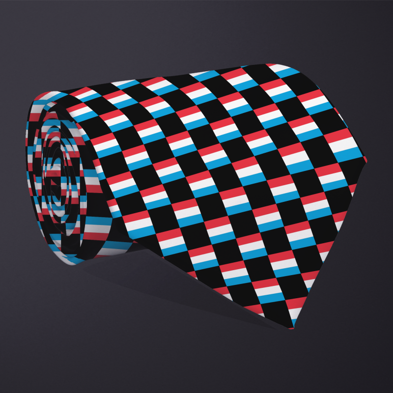 Luxembourg flag checkered necktie, rolled